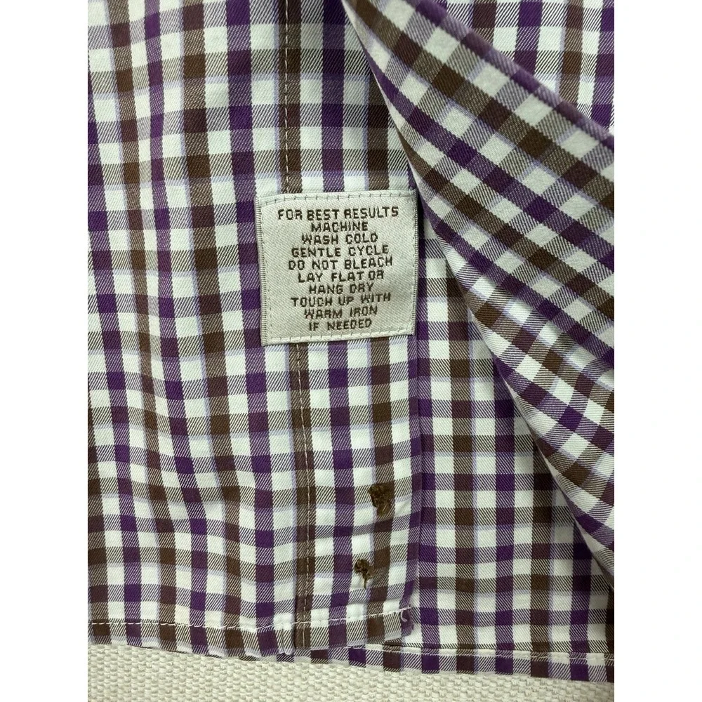 PETER MILLAR Button Up Gingham Check Shirt Men L Purple White Preppy Long Sleeve